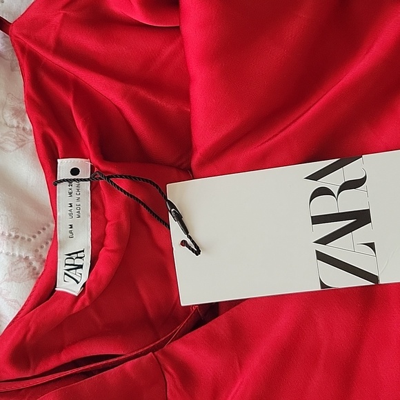 Zara Red Slip dress with bag details - Picture 9 of 11